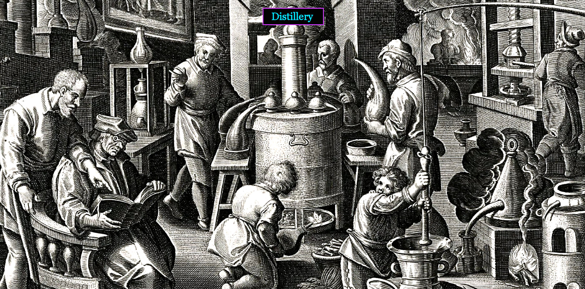 Medieval distillery, 1600